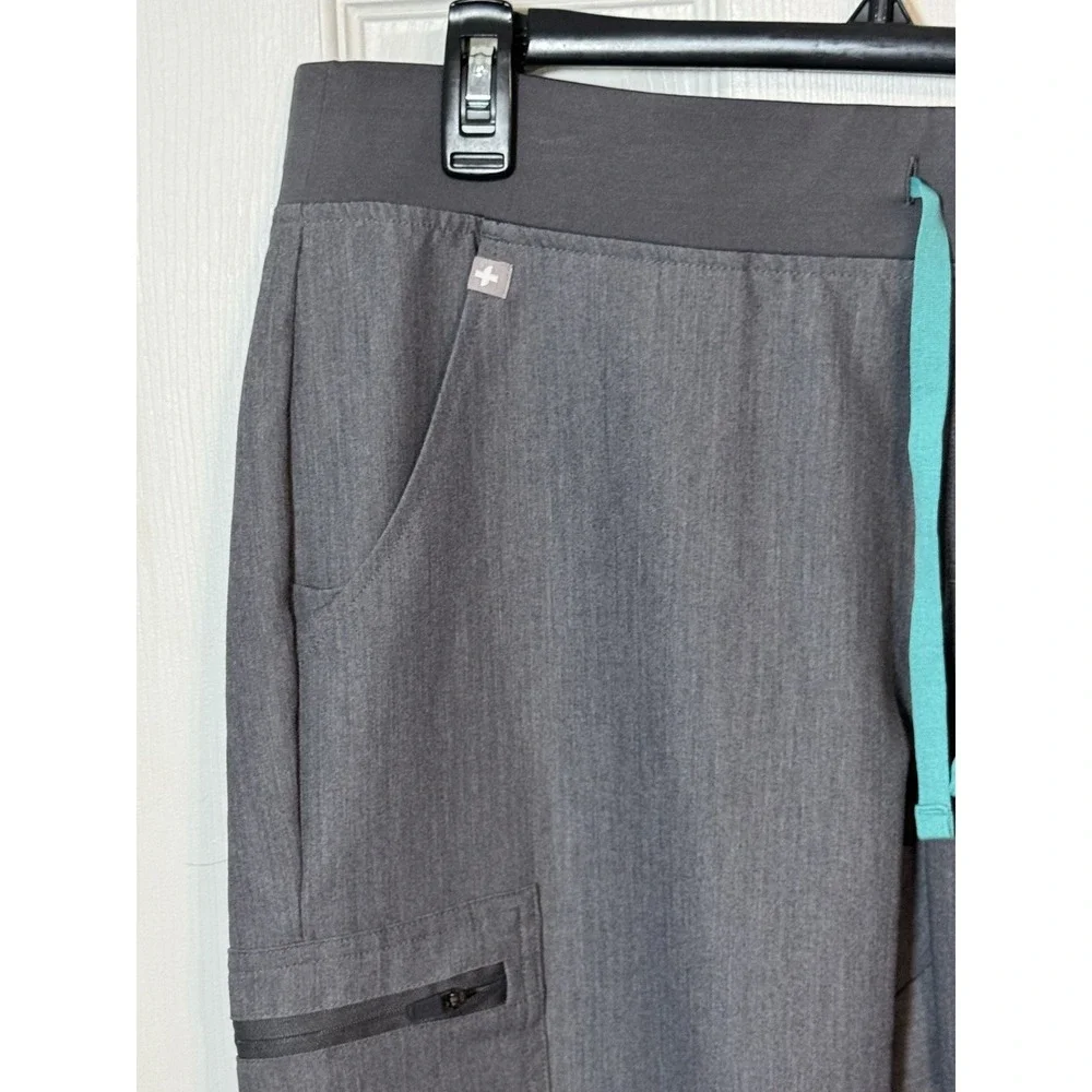 FIGS Zamora Jogger Scrub Pants Gray Teal Zip Cargo Pocket XL